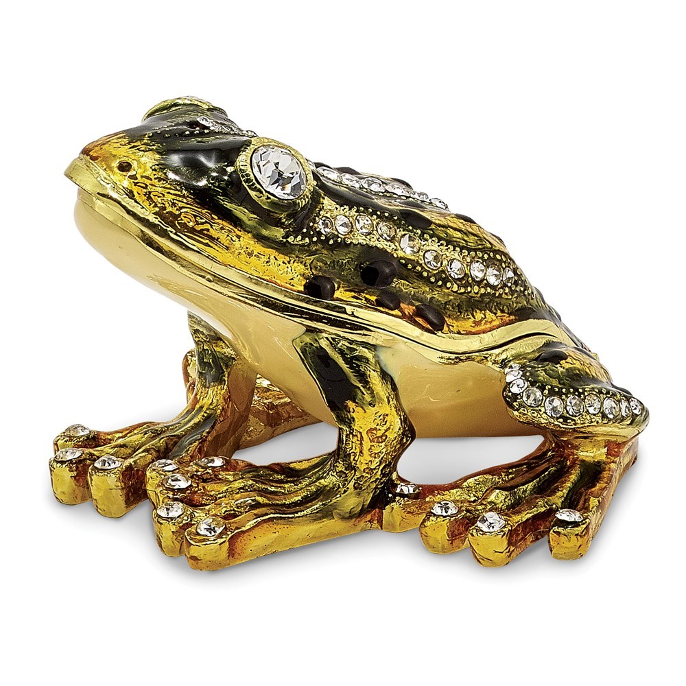 Pewter Bejeweled Crystals JUMPIN' FROG FLASH Green Frog Trinket Box with Pendant